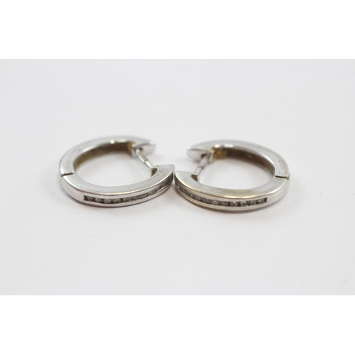 117 - 9ct White Gold Diamond Set Half Hoop Earrings (2.6g)