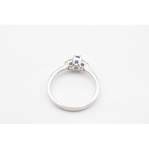 121 - 9ct White Gold Tanzanite & Diamond Seven Stone Cluster Dress Ring (2.2g) Size  N