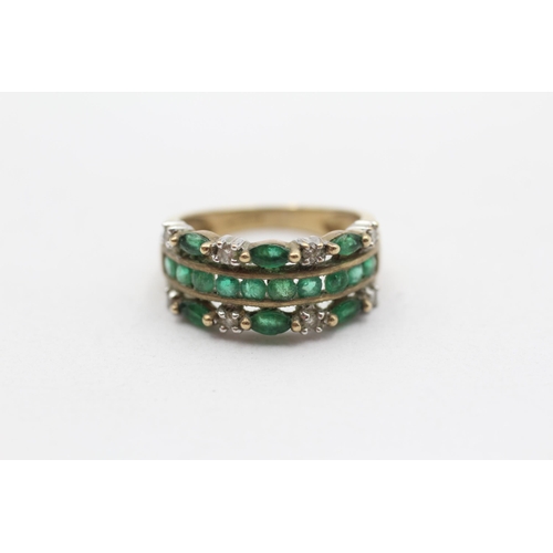 122 - 9ct Gold Vintage Emerald And Diamond Set Dress Ring (3.5g) Size  L