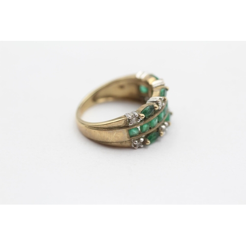 122 - 9ct Gold Vintage Emerald And Diamond Set Dress Ring (3.5g) Size  L