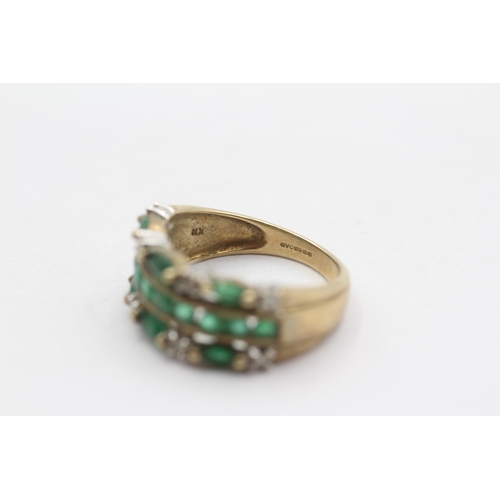 122 - 9ct Gold Vintage Emerald And Diamond Set Dress Ring (3.5g) Size  L