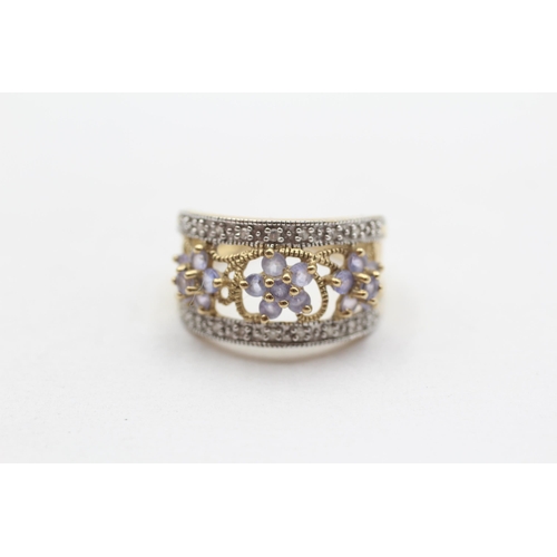 125 - 9ct Gold Diamond And Tanzanite Set Floral Dress Ring (3g) Size  L