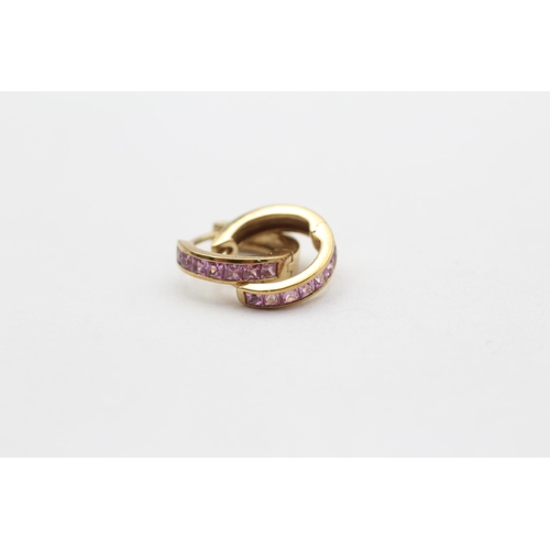 131 - 9ct Gold Pink Sapphire Channel Setting Hoop Earrings (2.7g)