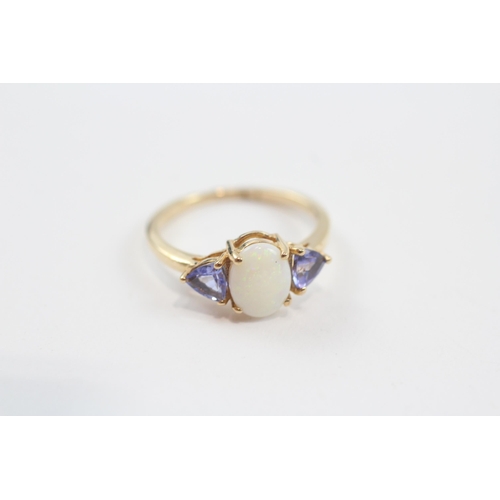 132 - 9ct Gold Opal And Tanzanite Set Trilogy Ring (1.8g) Size  L 1/2