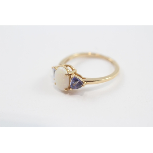 132 - 9ct Gold Opal And Tanzanite Set Trilogy Ring (1.8g) Size  L 1/2