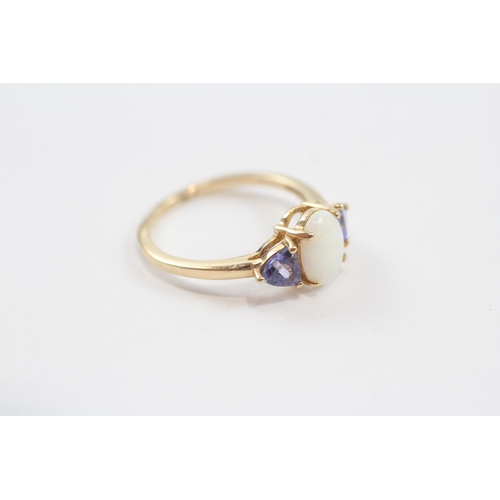 132 - 9ct Gold Opal And Tanzanite Set Trilogy Ring (1.8g) Size  L 1/2