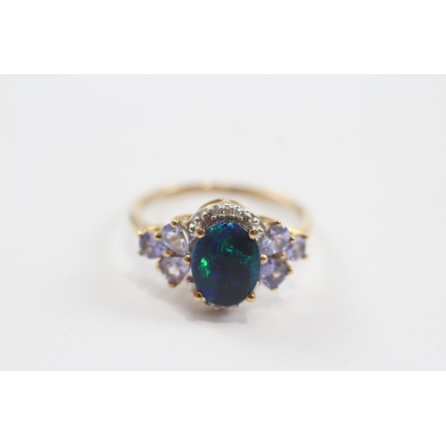 133 - 9ct Gold Opal Doublet, Tanzanite And Diamond Set Cocktail Ring (2.5g) Size  Q