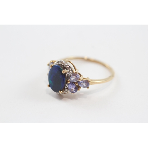 133 - 9ct Gold Opal Doublet, Tanzanite And Diamond Set Cocktail Ring (2.5g) Size  Q