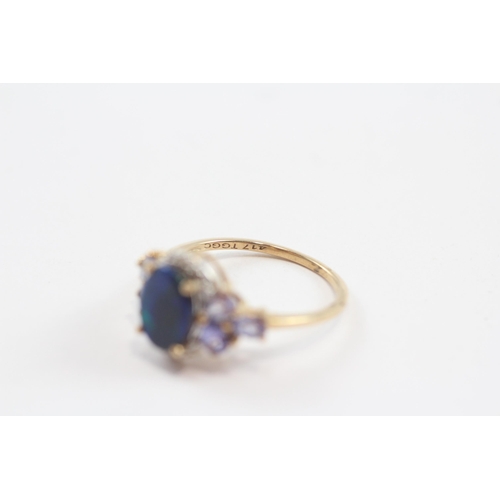 133 - 9ct Gold Opal Doublet, Tanzanite And Diamond Set Cocktail Ring (2.5g) Size  Q