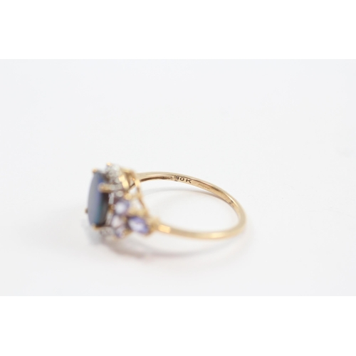 133 - 9ct Gold Opal Doublet, Tanzanite And Diamond Set Cocktail Ring (2.5g) Size  Q