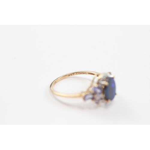 133 - 9ct Gold Opal Doublet, Tanzanite And Diamond Set Cocktail Ring (2.5g) Size  Q