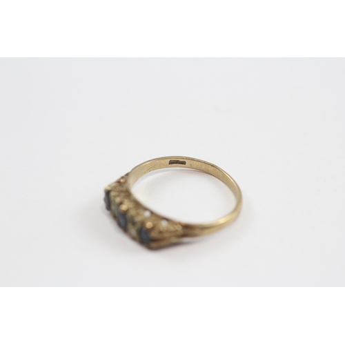 17 - 9ct Gold Vintage Sapphire & Diamond Sevens Tone Gypsy Setting Ring (1.8g) Size  K