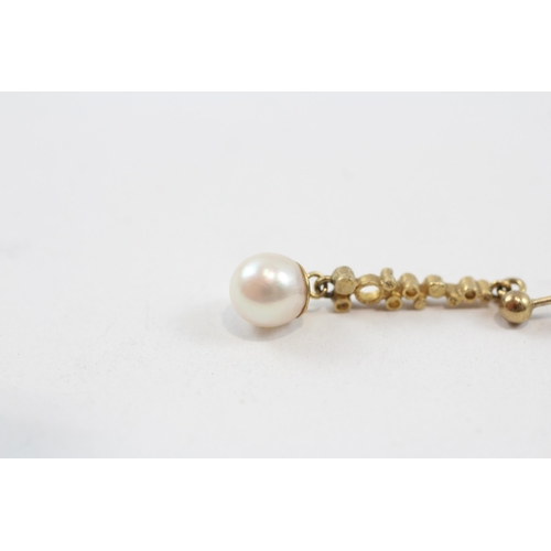 2 - 9ct Gold Vintage Pearl Drop Earrings (2.4g)
