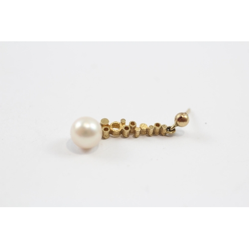 2 - 9ct Gold Vintage Pearl Drop Earrings (2.4g)