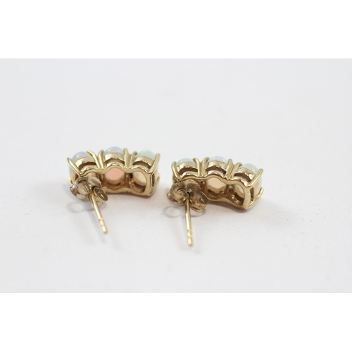 31 - 9ct Gold Opal Cabochon Set Half Hoop Stud Earrings (2.6g)