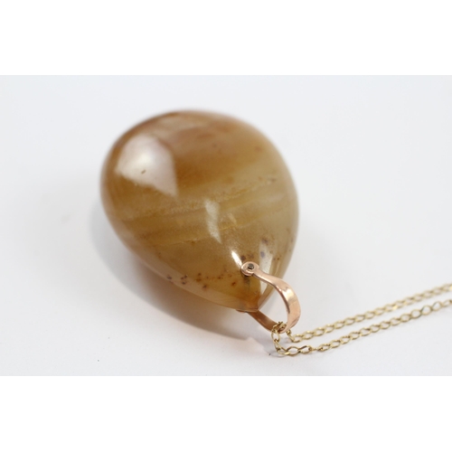 39 - 9ct Rose Gold Antique Agate Teardrop Pendant And Chain (37.3g)