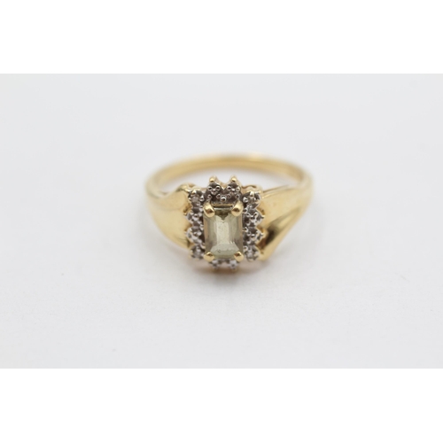 41 - 18ct Gold Yellow Gemstone & Diamond Halo Dress Ring (3.8g) Size  N