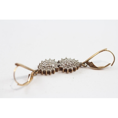43 - 9ct Gold Vintage Diamond Set Cluster Drop Earrings (2.7g)