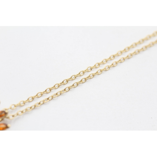 54 - 9ct Gold Diamond, Garnet And Citrine Set Sunflower Pendant Necklace (5g)