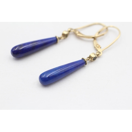 55 - 9ct Gold Vintage Lapis Lazuli Bombe Drop Earrings (2.3g)