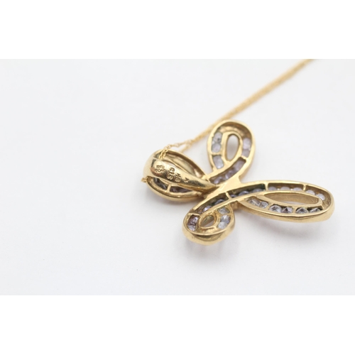 57 - 9ct Gold Tanzanite Set Christian Cross Pendant Necklace (4.4g)