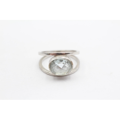 68 - 9ct Gold White Gold Aquamarine Statement Ring (4.3g) Size  L 1/2