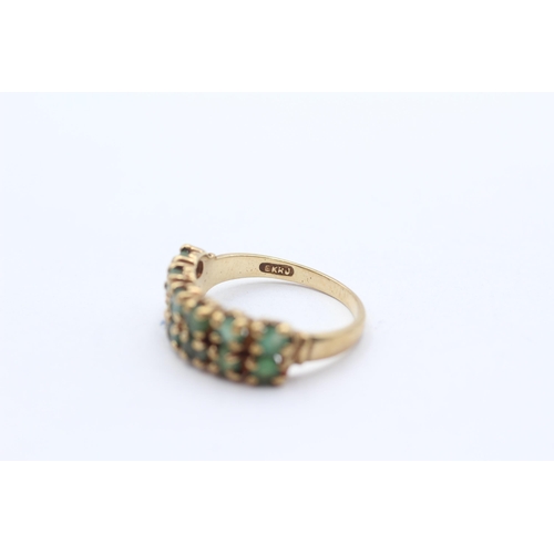 69 - 9ct Gold Vintage Double Row Emerald Set Half Eternity Ring (3.2g) Size  N 1/2