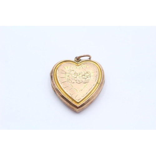 76 - 9ct Gold Back And Front Floral And Foliage Engraved Heart Locket (3.4g)