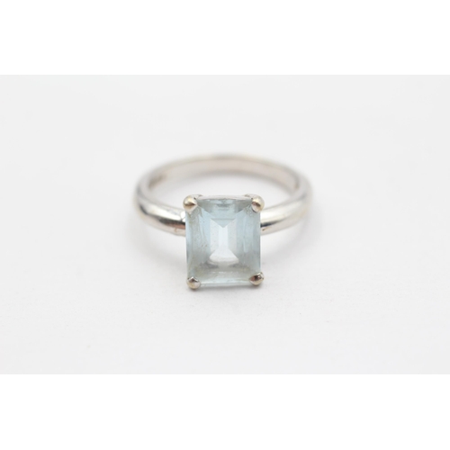 79 - 9ct White Gold Vintage Aquamarine Set Dress Ring (4.3g) Size  N 1/2