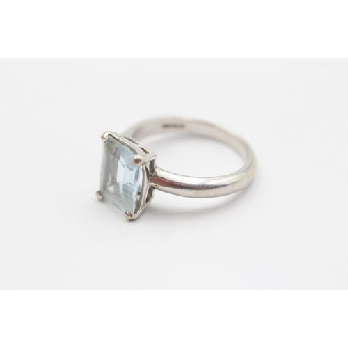 79 - 9ct White Gold Vintage Aquamarine Set Dress Ring (4.3g) Size  N 1/2