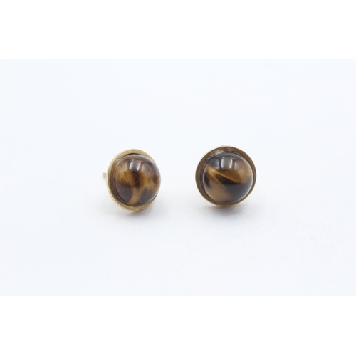 83 - 9ct Gold Vintage Tigers Eye Cabochon Set Stud Earrings (3.8g)