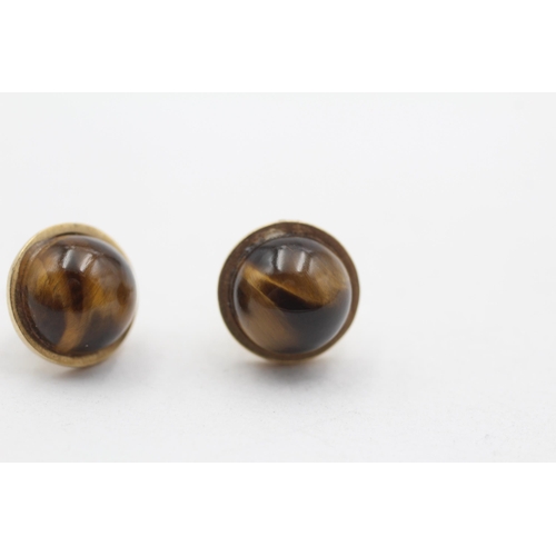 83 - 9ct Gold Vintage Tigers Eye Cabochon Set Stud Earrings (3.8g)