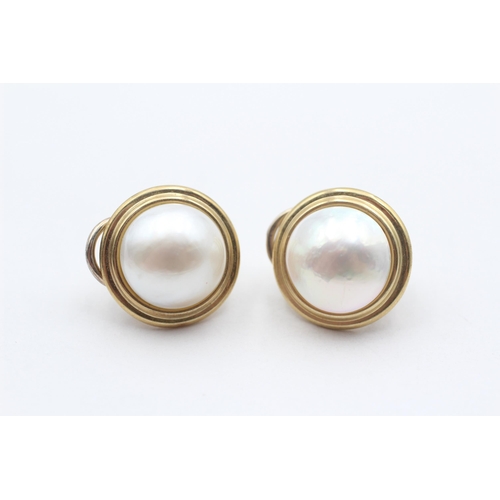 93 - 9ct Gold Vintage Mabe Pearl Stud Earrings (6.7g)