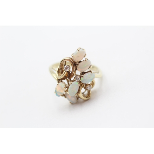 94 - 9ct Gold Vintage Opal And Diamond Set Abstract Cluster Dress Ring (4.3g) Size  J 1/2