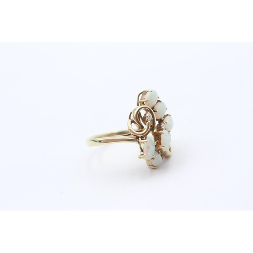 94 - 9ct Gold Vintage Opal And Diamond Set Abstract Cluster Dress Ring (4.3g) Size  J 1/2