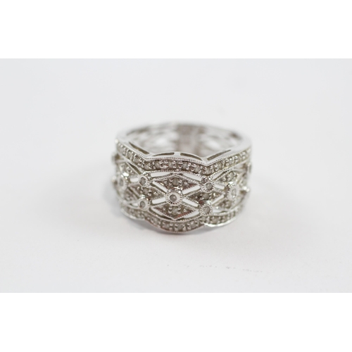 98 - 9ct White Gold Diamond Set Lace Effect Dress Ring (3g) Size  L