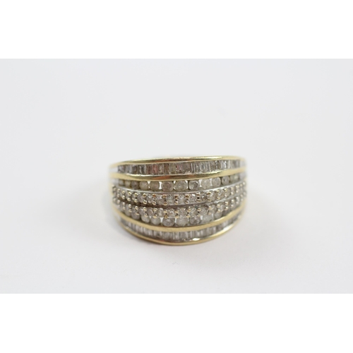 99 - 9ct Gold Vintage Multi-Cut Diamond Set Six Row Band Ring (3.9g) Size  N 1/2