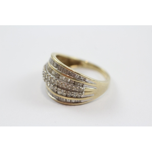 99 - 9ct Gold Vintage Multi-Cut Diamond Set Six Row Band Ring (3.9g) Size  N 1/2