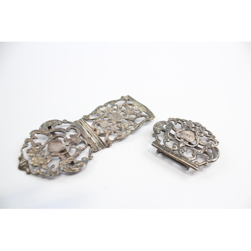 288 - Antique Edwardian Hallmarked 1902 Birmingham Sterling Silver 3-Piece Buckle 85g