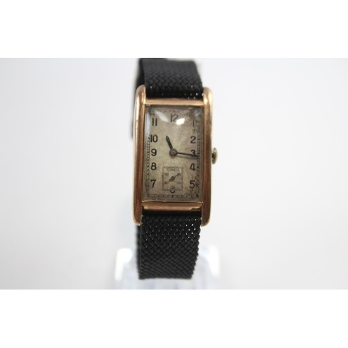 294 - Art Deco Style Men's 9ct GOLD Cased Vintage WRISTWATCH Hand-wind WORKING