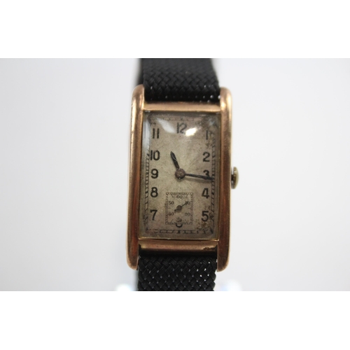 294 - Art Deco Style Men's 9ct GOLD Cased Vintage WRISTWATCH Hand-wind WORKING