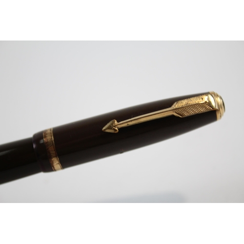 306 - Vintage PARKER Duofold Brown FOUNTAIN PEN w/ 14ct Gold Nib WRITING