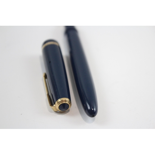 307 - Vintage PARKER Senior Duofold Navy FOUNTAIN PEN w/ 14ct Gold Nib WRITING