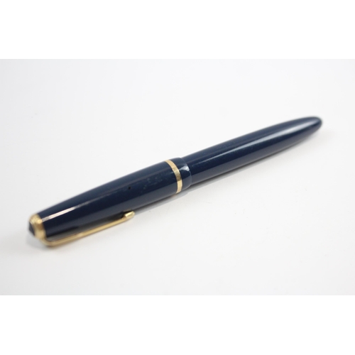 307 - Vintage PARKER Senior Duofold Navy FOUNTAIN PEN w/ 14ct Gold Nib WRITING