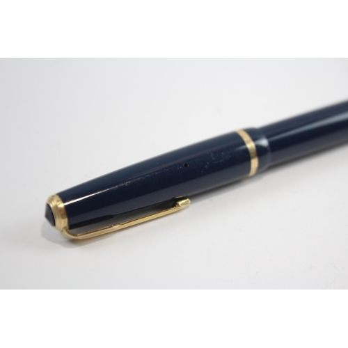 307 - Vintage PARKER Senior Duofold Navy FOUNTAIN PEN w/ 14ct Gold Nib WRITING