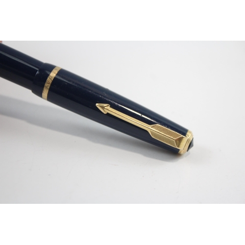 307 - Vintage PARKER Senior Duofold Navy FOUNTAIN PEN w/ 14ct Gold Nib WRITING