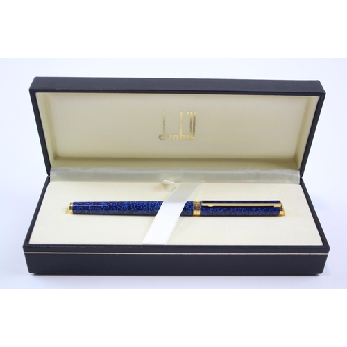 312 - DUNHILL Blue Lacquer Fountain Pen w/ 14ct Gold Nib WRITING In Original Box Etc