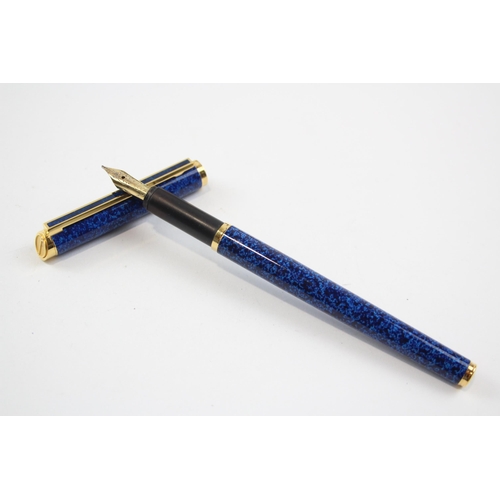 312 - DUNHILL Blue Lacquer Fountain Pen w/ 14ct Gold Nib WRITING In Original Box Etc