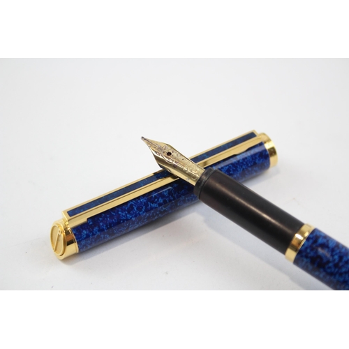 312 - DUNHILL Blue Lacquer Fountain Pen w/ 14ct Gold Nib WRITING In Original Box Etc