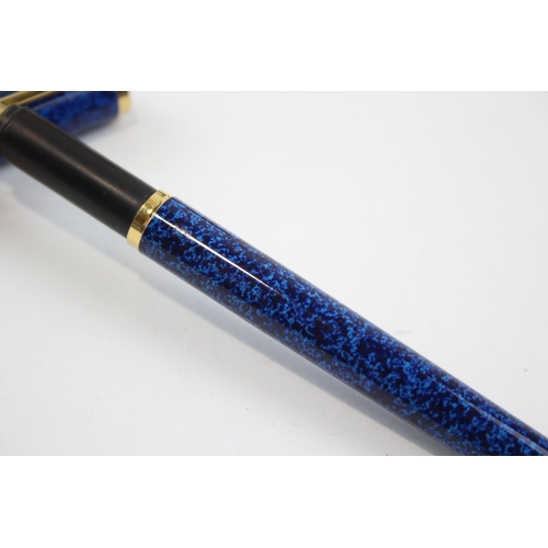 312 - DUNHILL Blue Lacquer Fountain Pen w/ 14ct Gold Nib WRITING In Original Box Etc